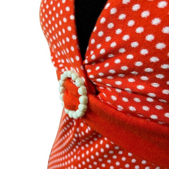 Anthropologie Dress Size 6 Eva Franco Red and White Polka Dot Sleeveless Knit - Picture 4 of 9